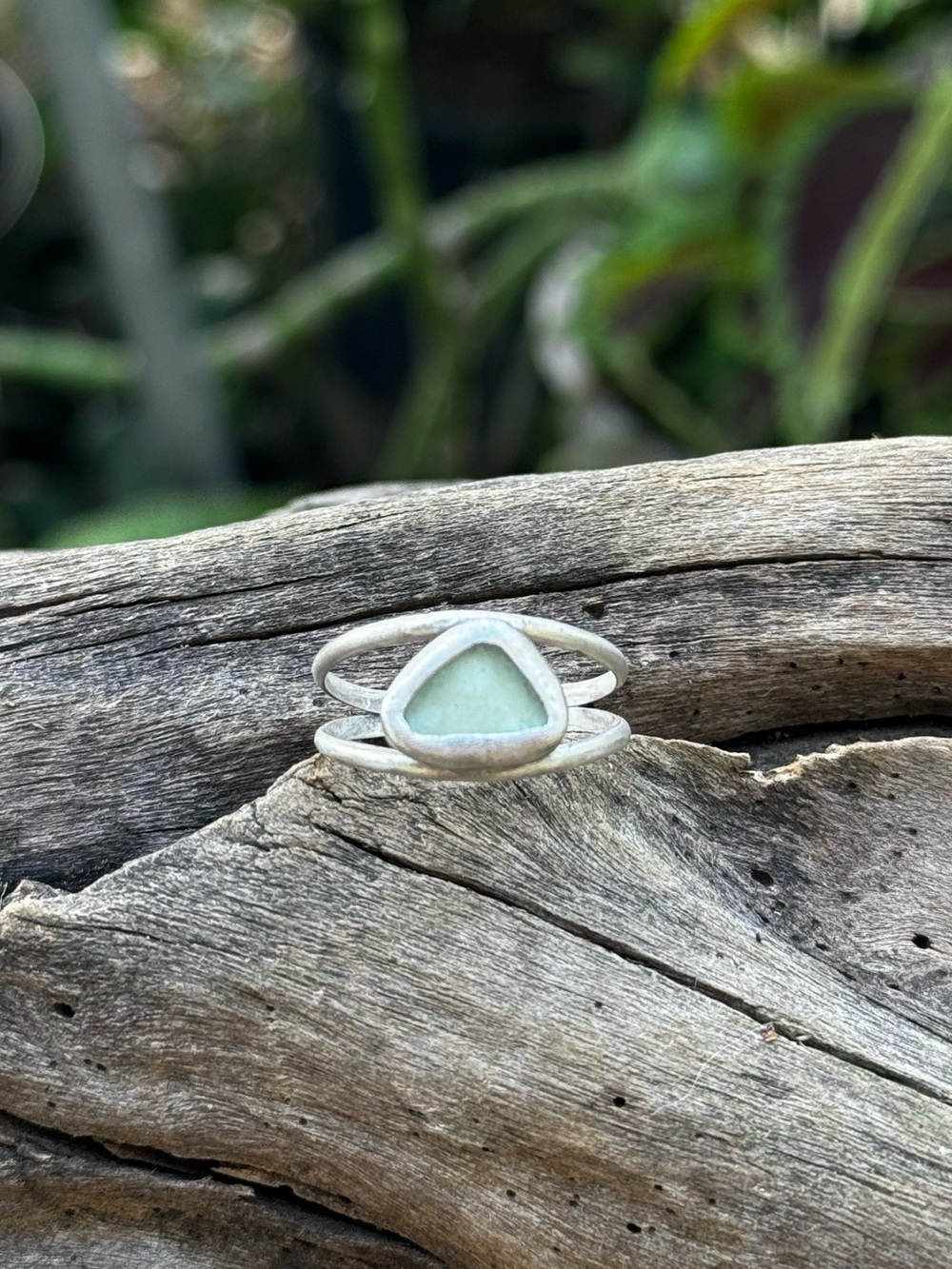 Aqua blue sea glass Sea tumbled sea glass sterling & fine silver ring - Picture 1 of 4